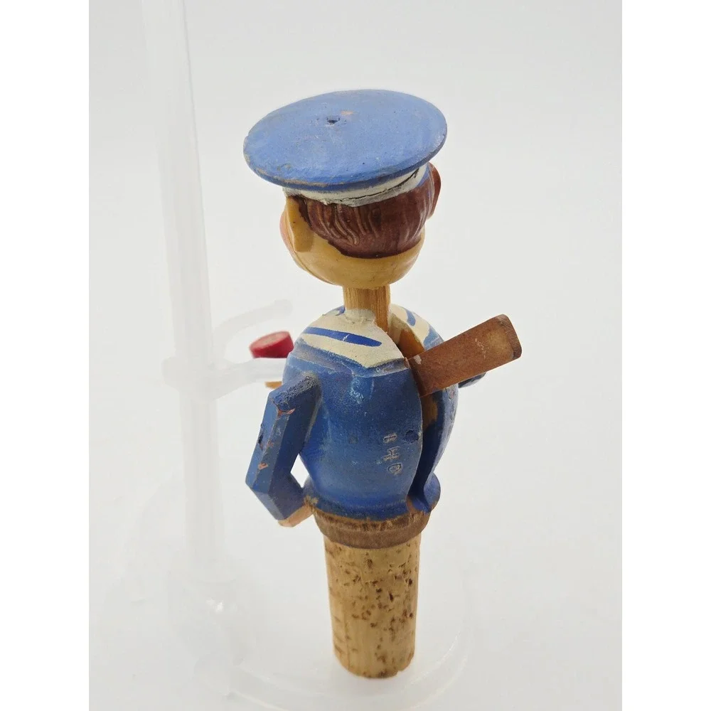 Vintage ANRI Italy Mechanical Sailor Wood Bottle Stopper Drinking Action *Works